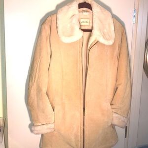 St. John Bay Suede cream faux fur car coat